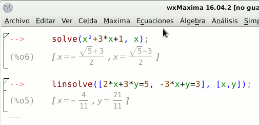 Resolver ecuaciones con wxmaxima